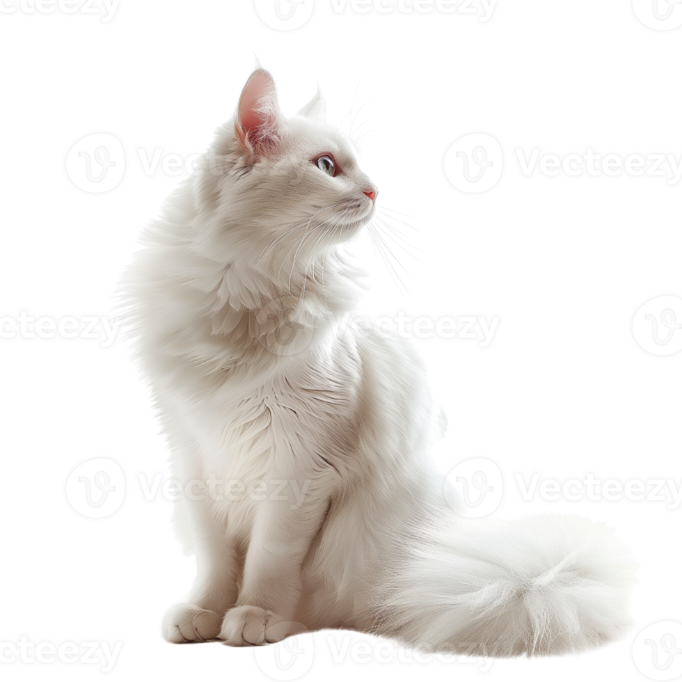 A cute white cat sitting gracefully, isolated on a transparent background png