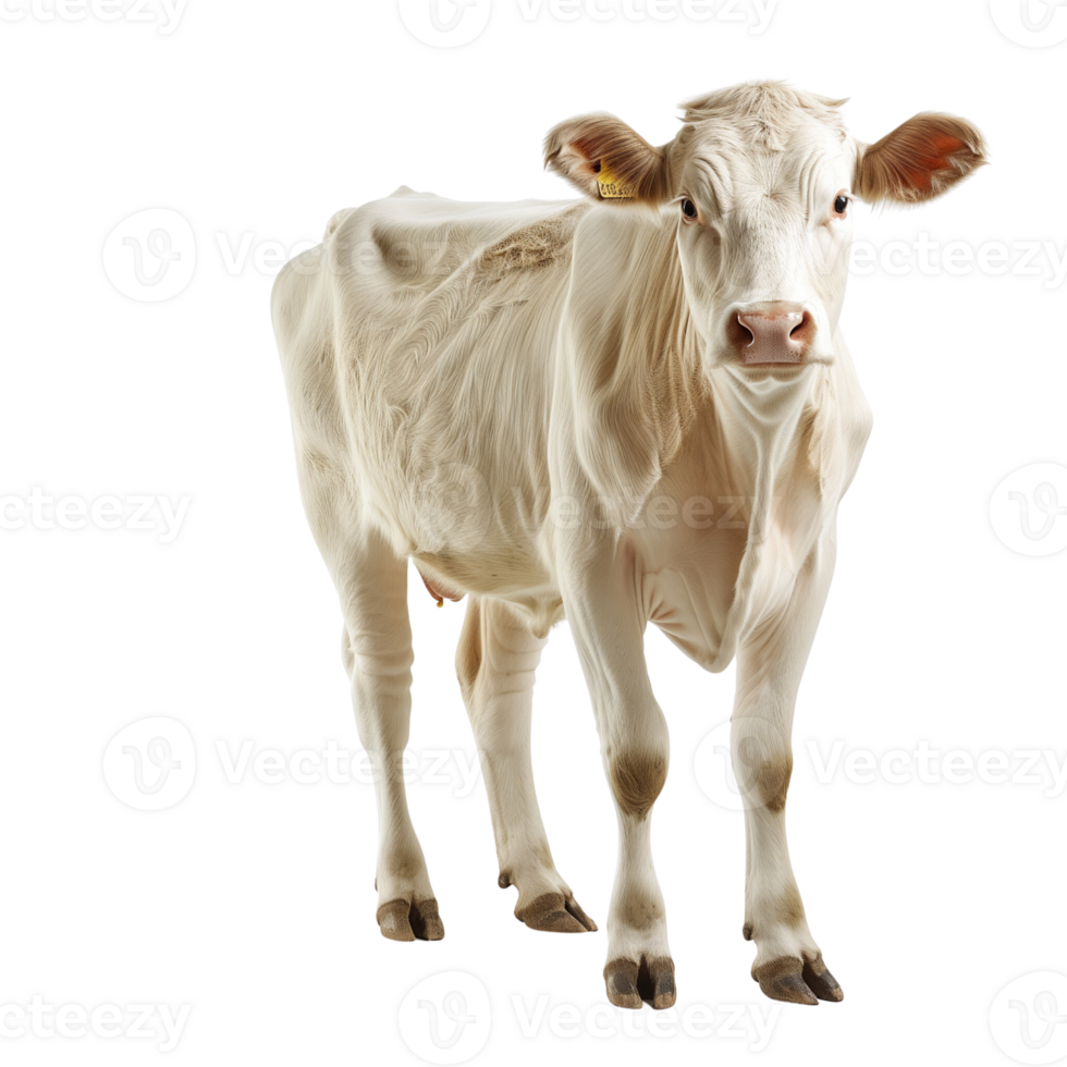 A cow standing calmly isolated on a transparent background png