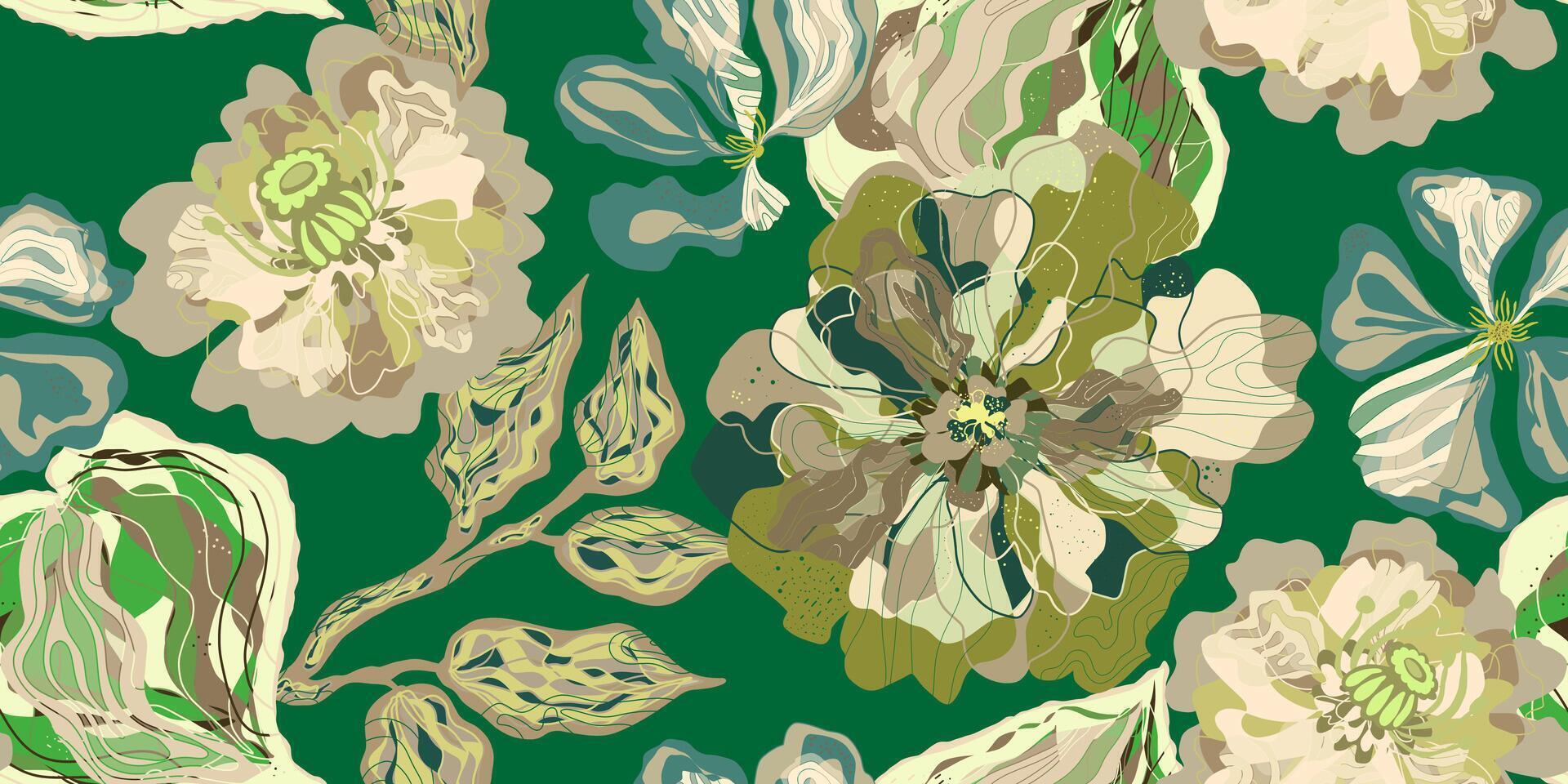 a green and white floral pattern vector