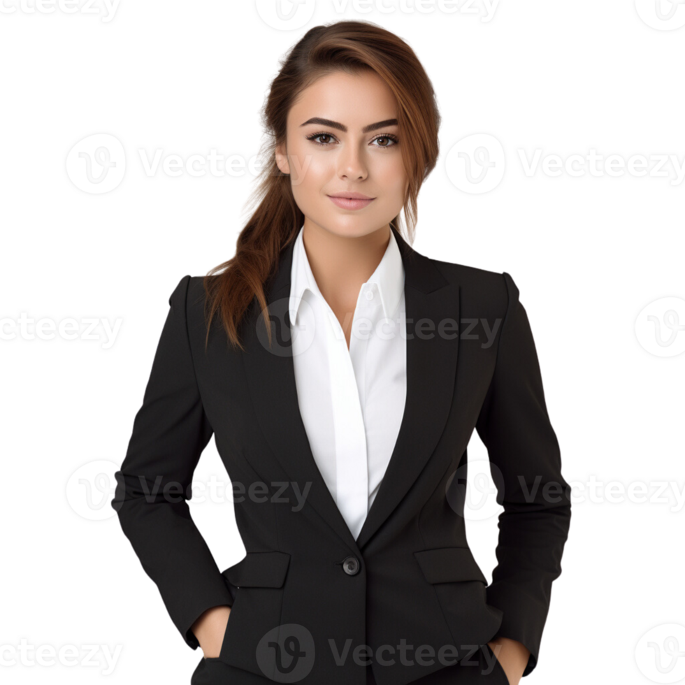 A businesswoman in a sharp outfit, isolated on a transparent background png