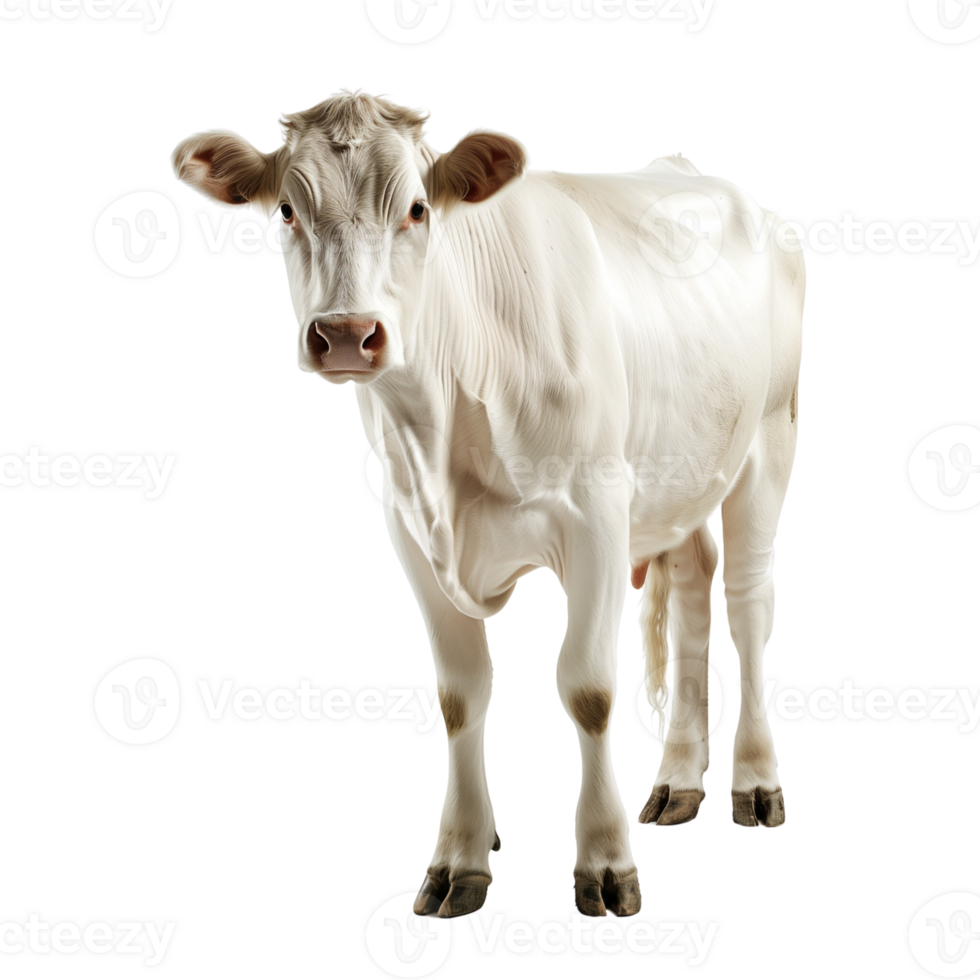 A cow standing calmly isolated on a transparent background png