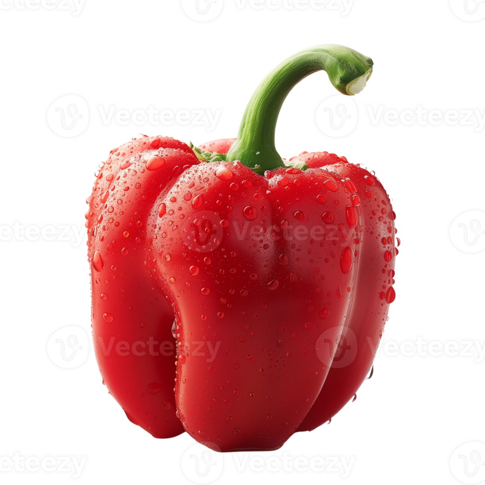 A fresh red pepper with water droplets isolated on a transparent background png