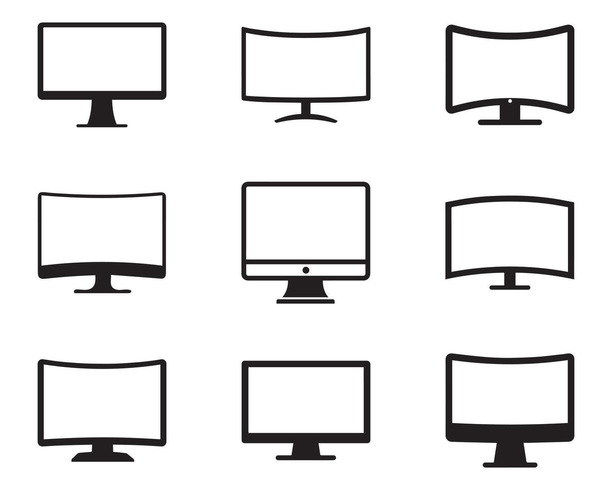 Monitor curved display black icon screen electronic computer design. vector