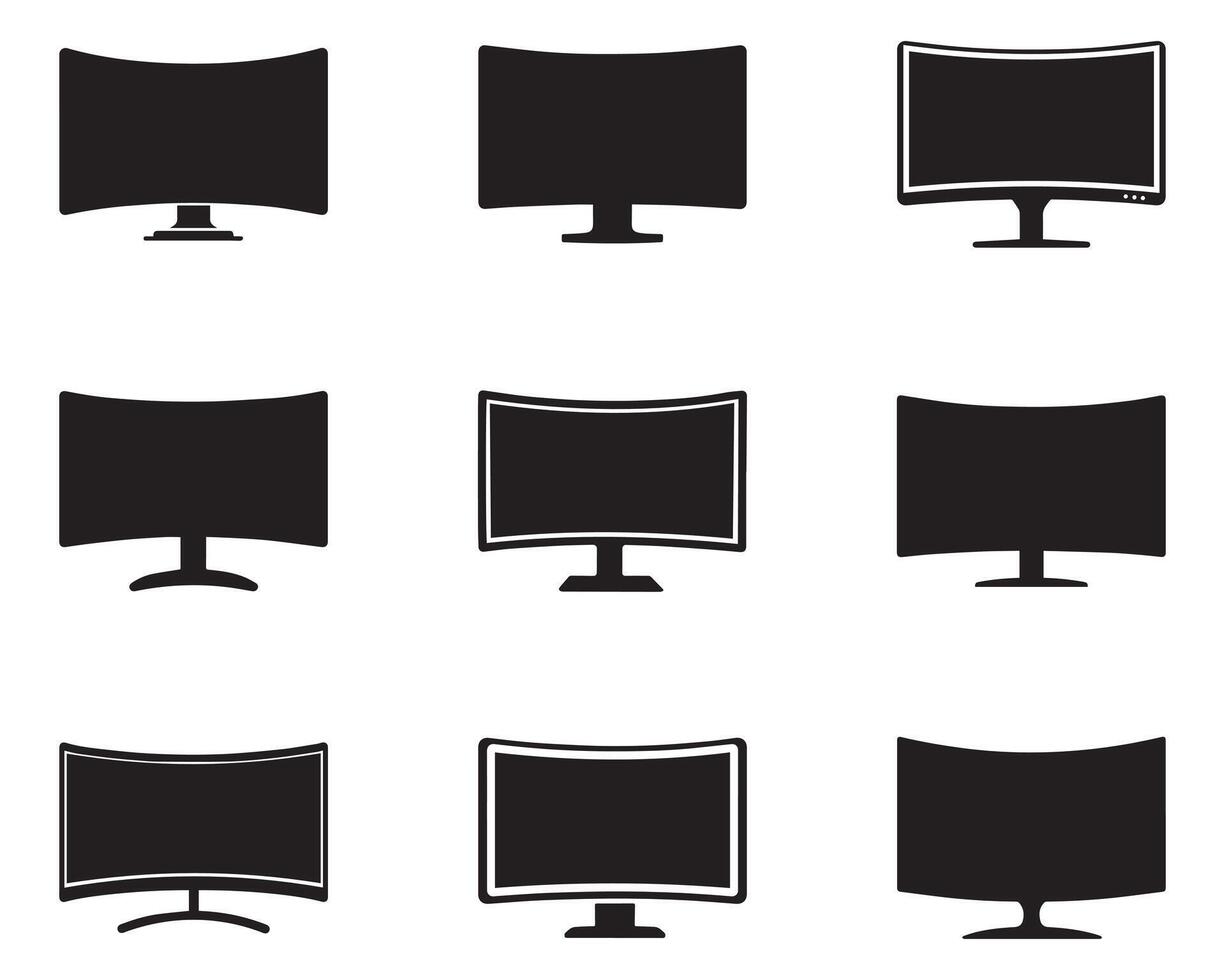 Monitor curved display black icon screen electronic computer design. vector