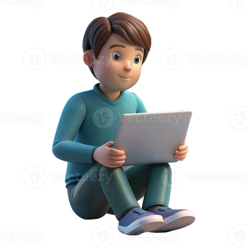 A boy is sitting on the floor with a laptop in his lap png