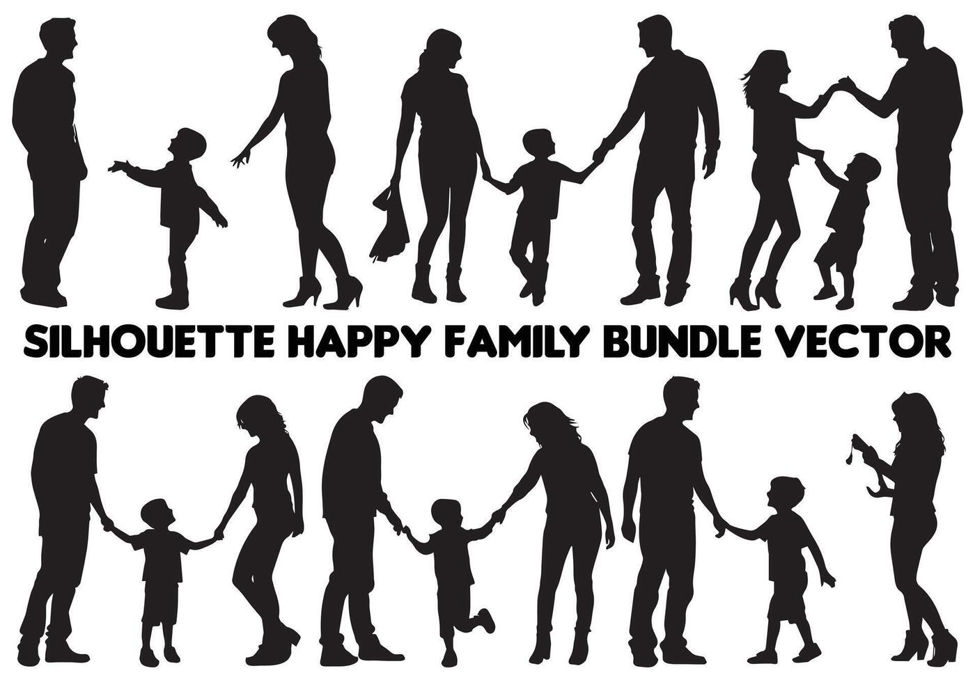 set of black silhouette happy family pro design vector