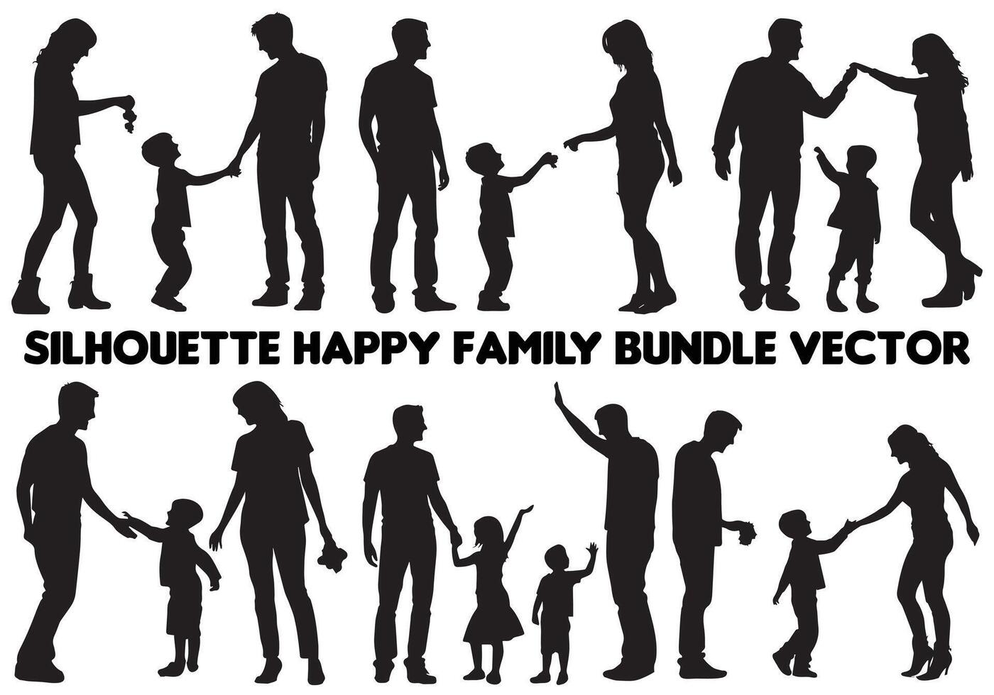 set of black silhouette happy family pro design vector