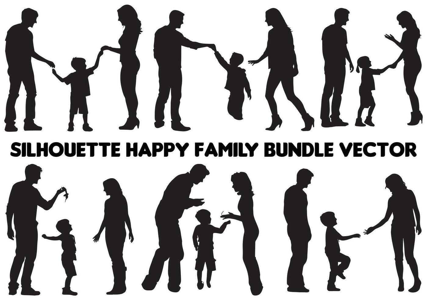 set of black silhouette happy family pro design vector