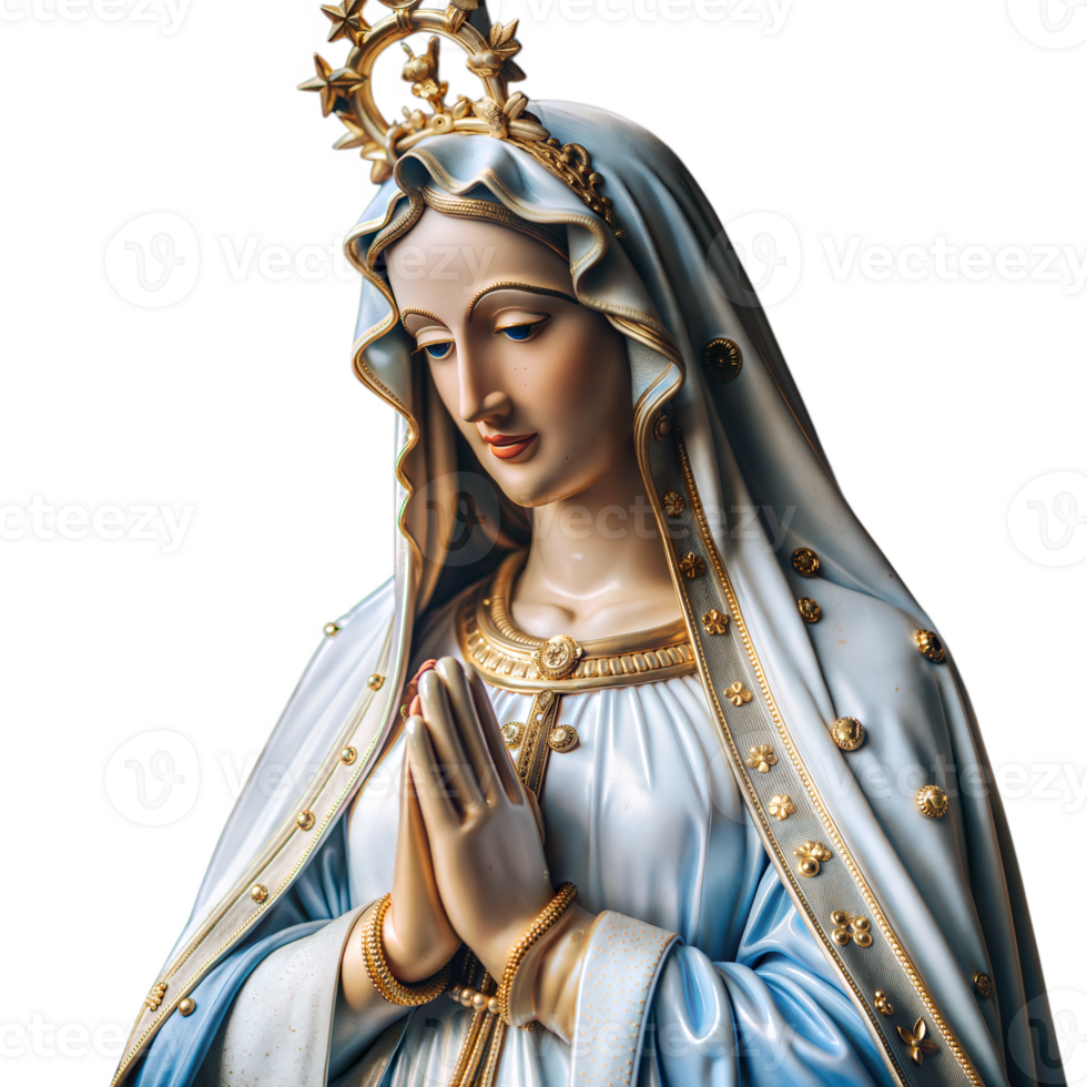A statue of Mary is shown with her hands clasped in prayer png