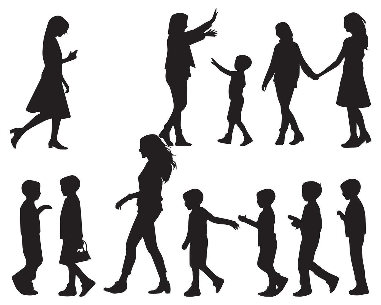 black silhouette mom and son playing pro design vector