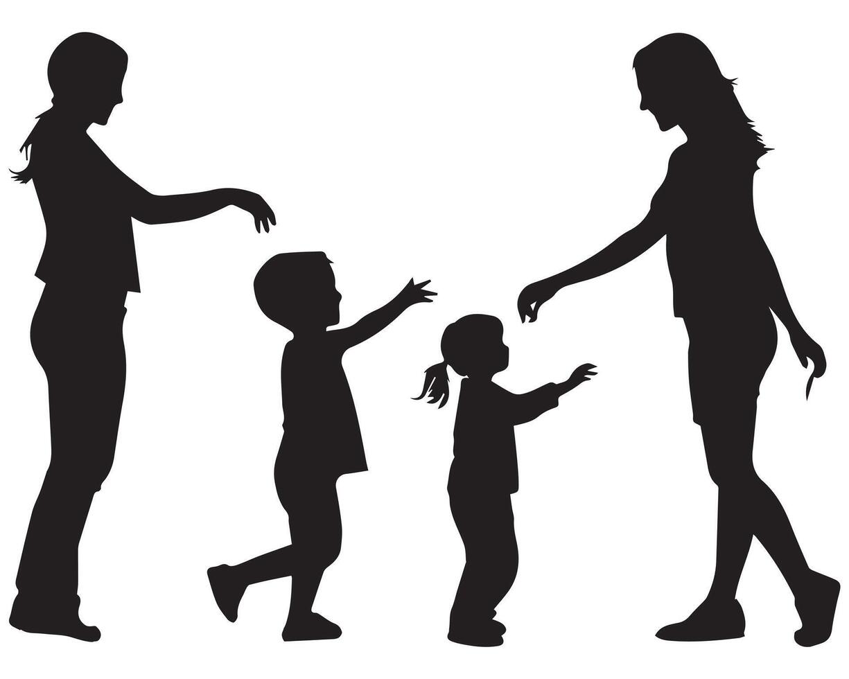 black silhouette mom and son playing pro design vector