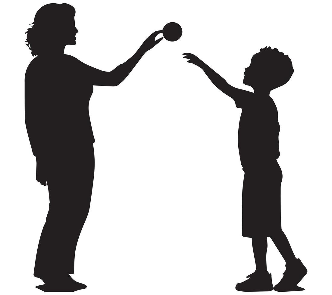 black silhouette set of mom and son playing vector