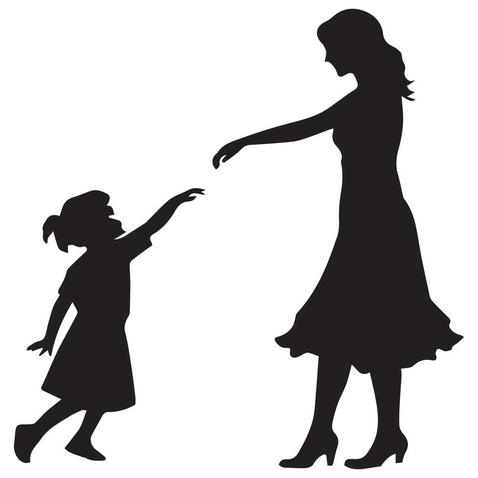 collection of mom and kids walking silhouettes free design vector