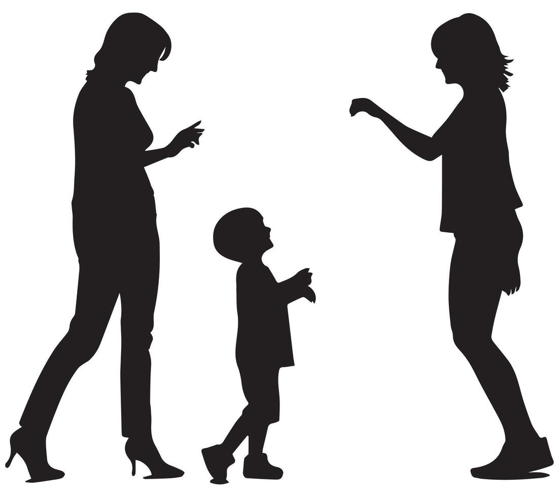 collection of mom and kids walking silhouettes free design vector