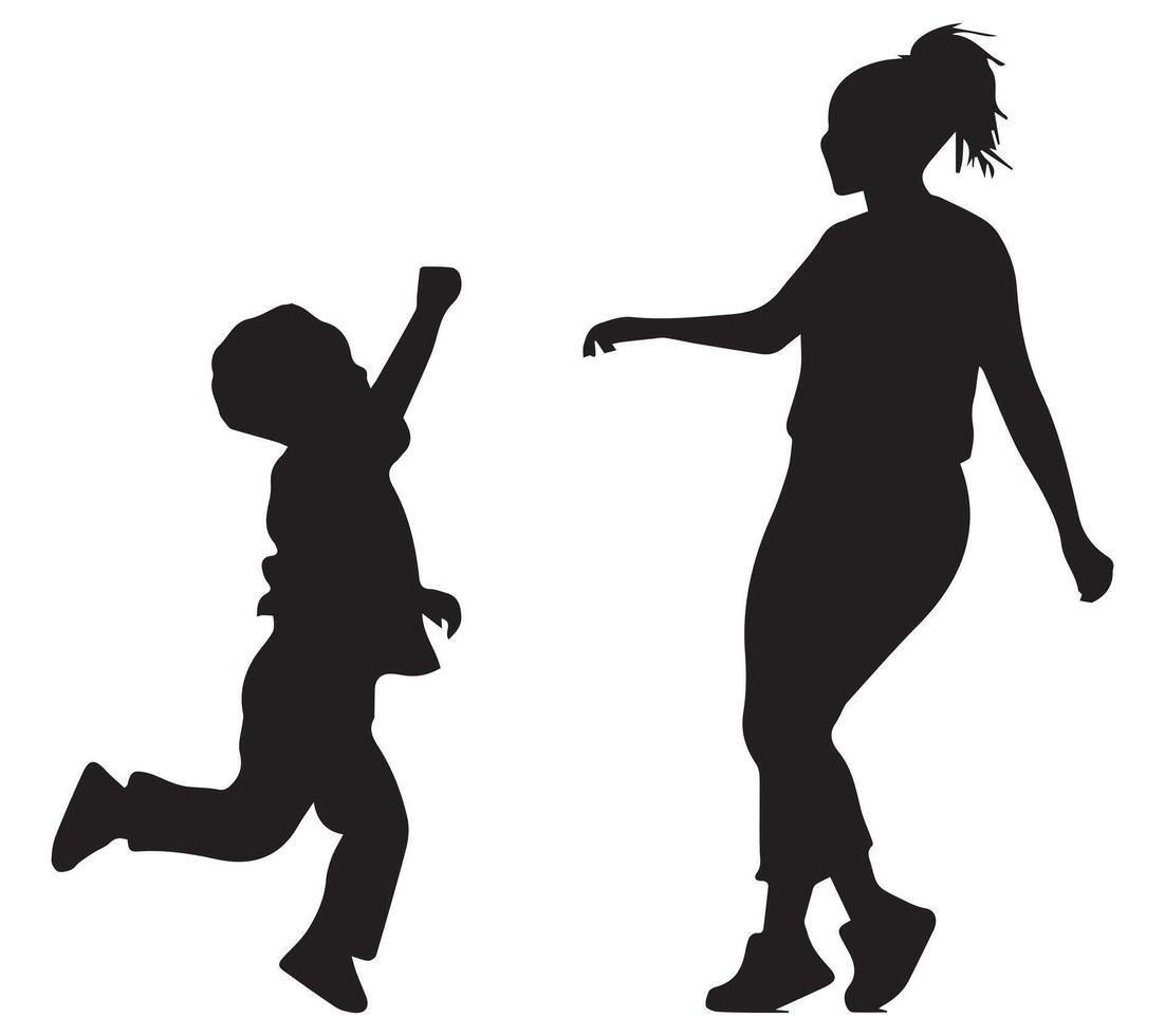 collection of mom and kids walking silhouettes free design vector