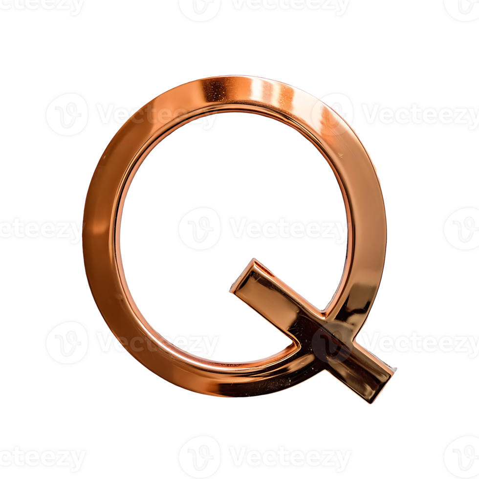 Copper Outline Letter Q Symbol isolated on transparent background png