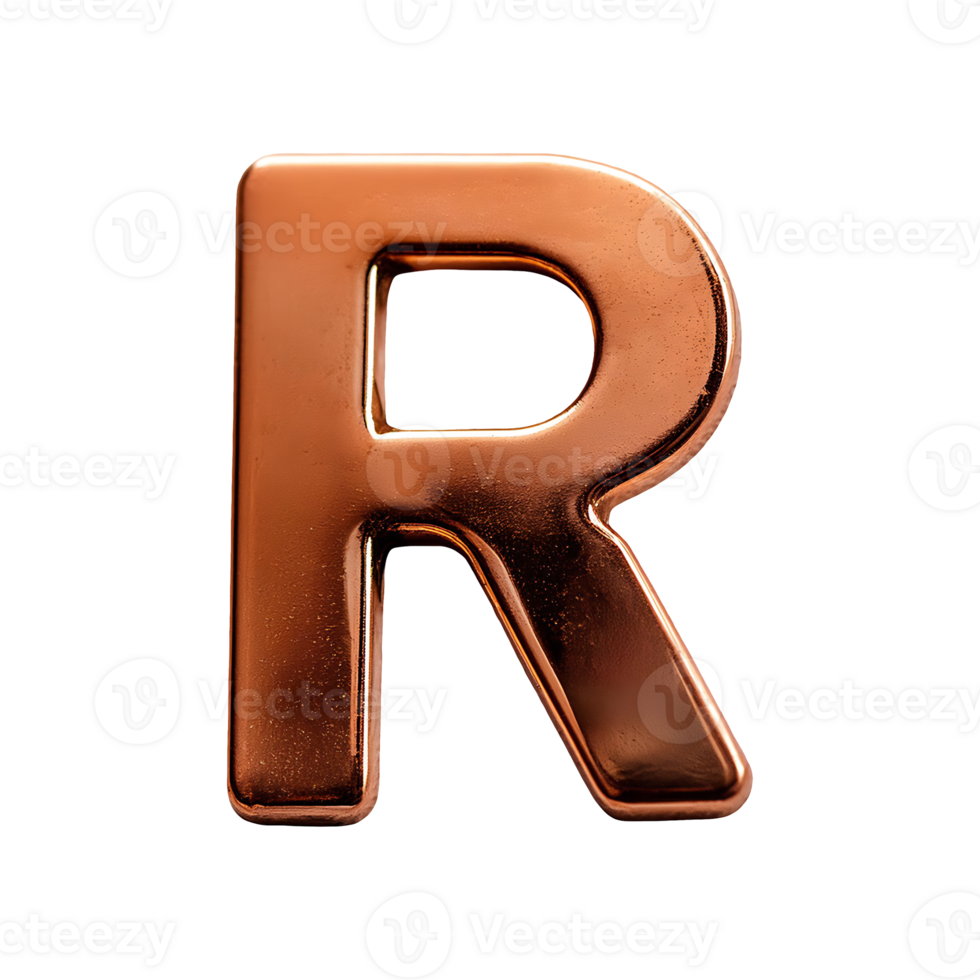 Copper Outline Letter R Symbol isolated on transparent background png