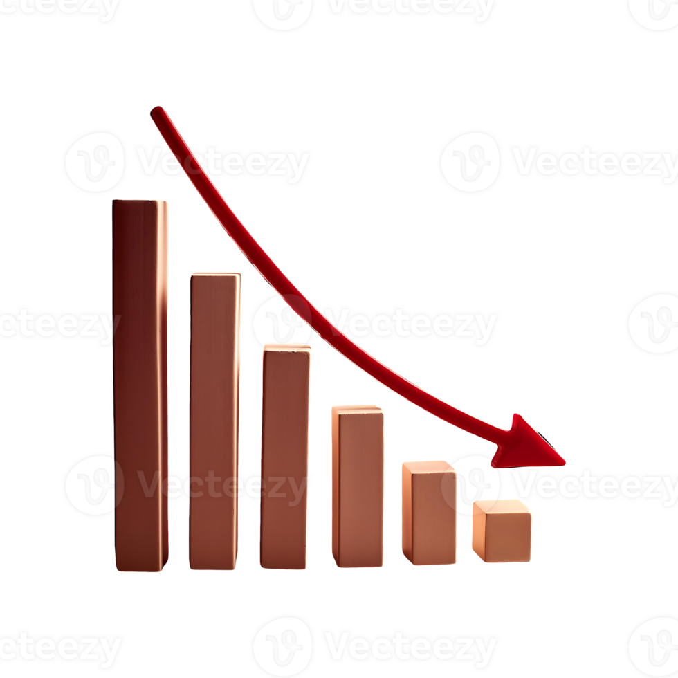 Decreasing Chart with Red Arrow Symbol isolated on transparent background png