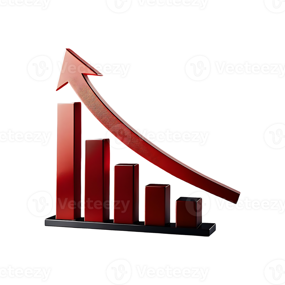 Decreasing Chart with Red Arrow Symbol isolated on transparent background png