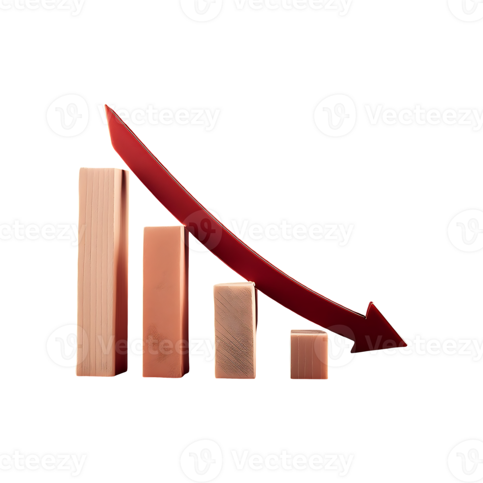 Decreasing Chart with Red Arrow Symbol isolated on transparent background png