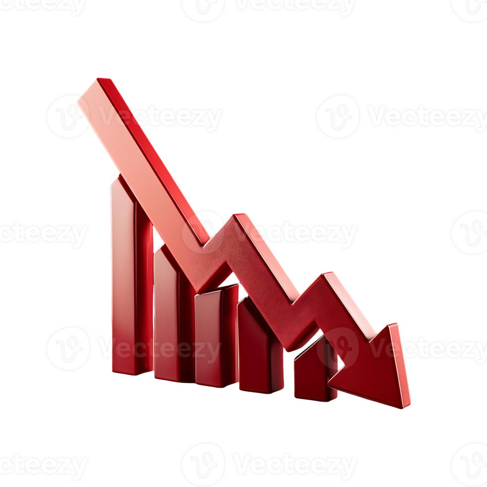 Decreasing Chart with Red Arrow Symbol isolated on transparent background png