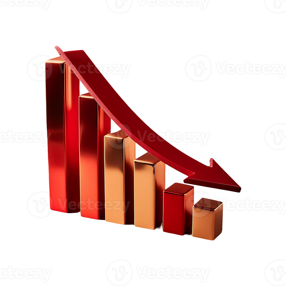 Decreasing Chart with Red Arrow Symbol isolated on transparent background png