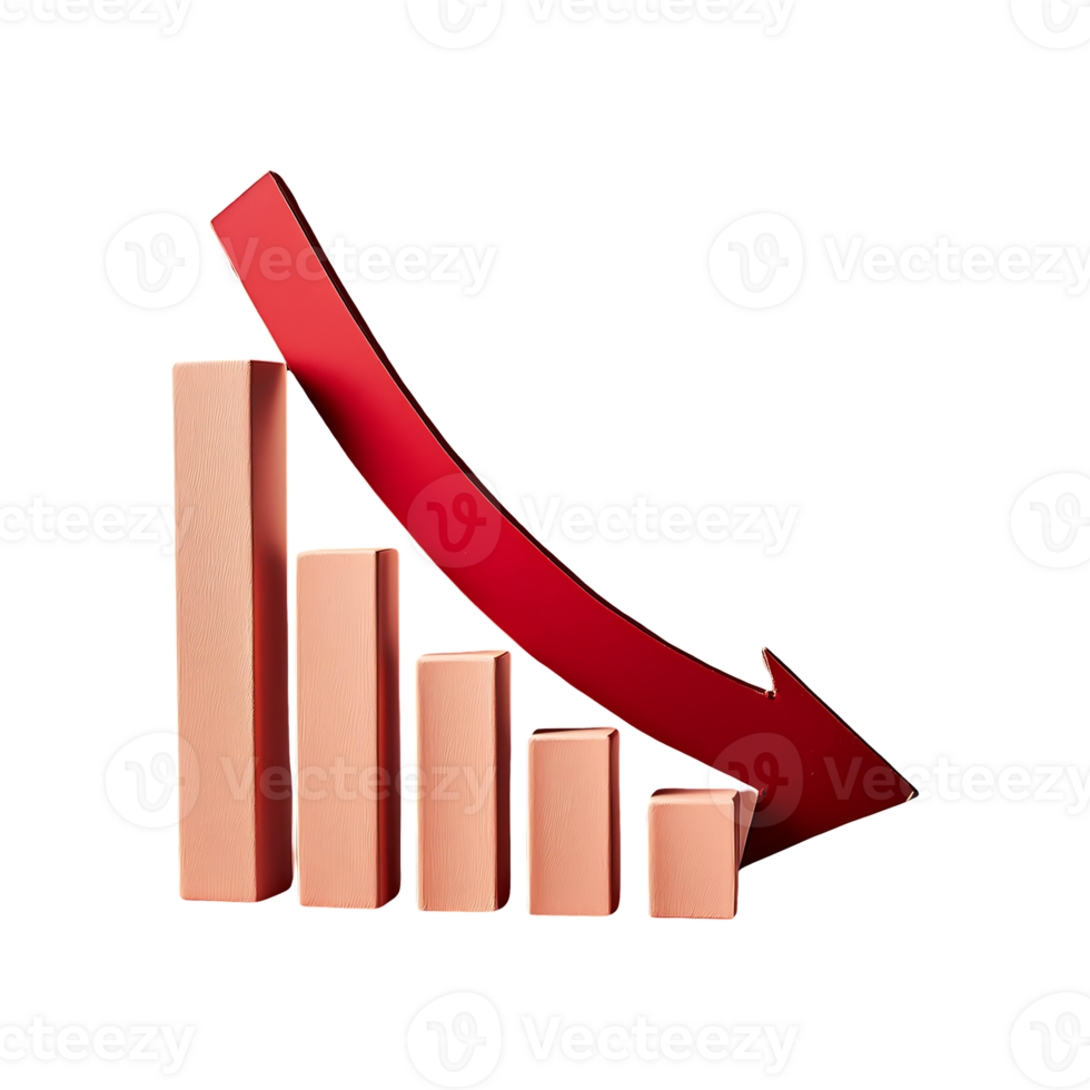 Decreasing Chart with Red Arrow Symbol isolated on transparent background png