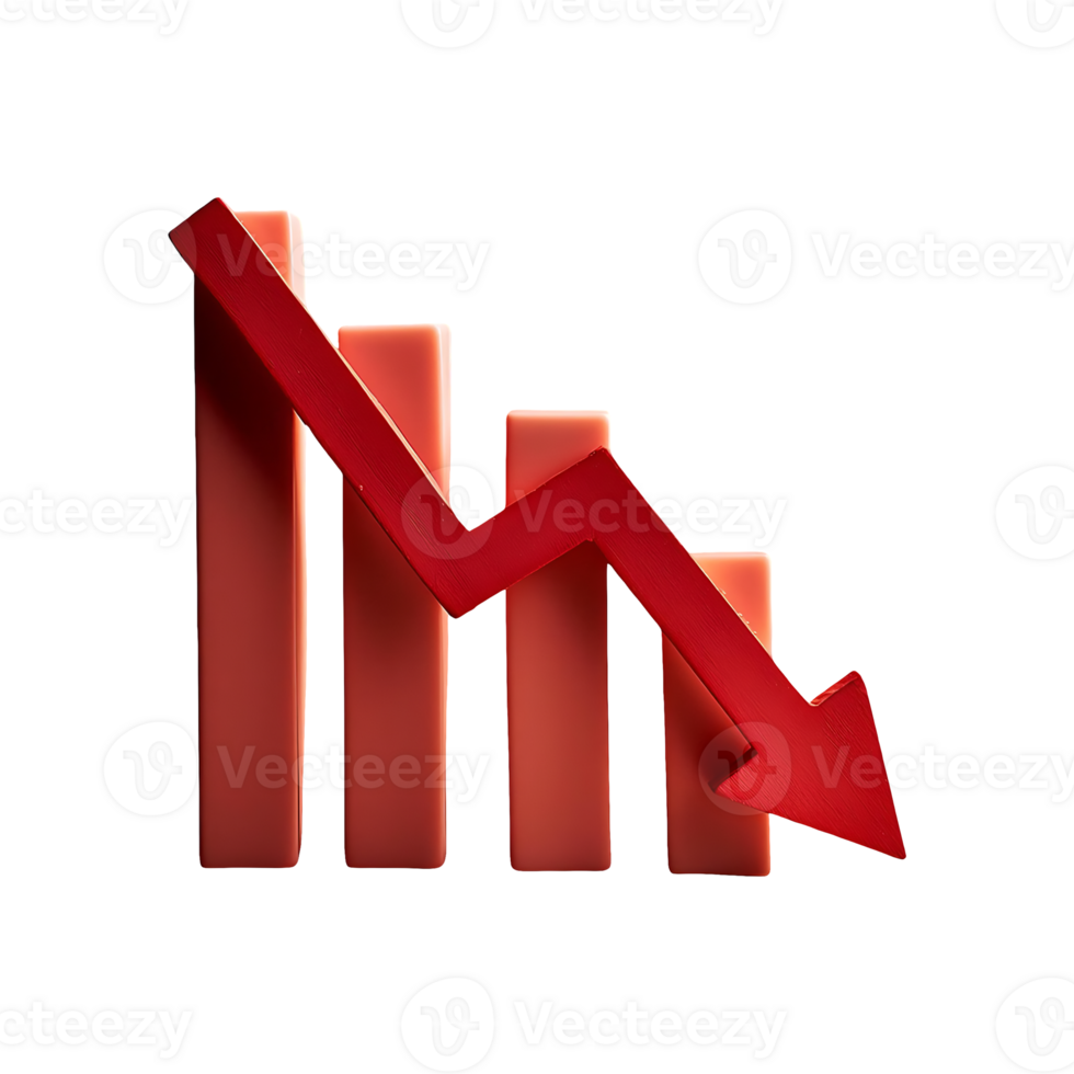 Decreasing Chart with Red Arrow Symbol isolated on transparent background png