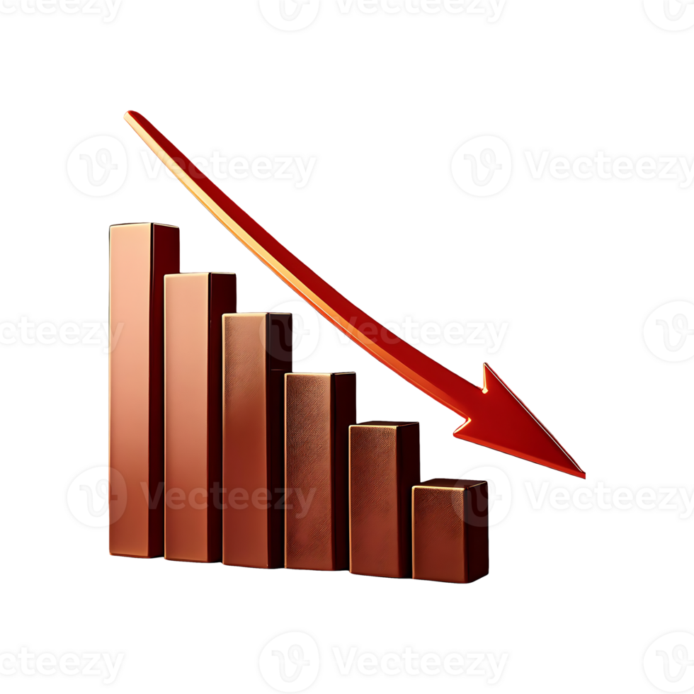 Decreasing Chart with Red Arrow Symbol isolated on transparent background png