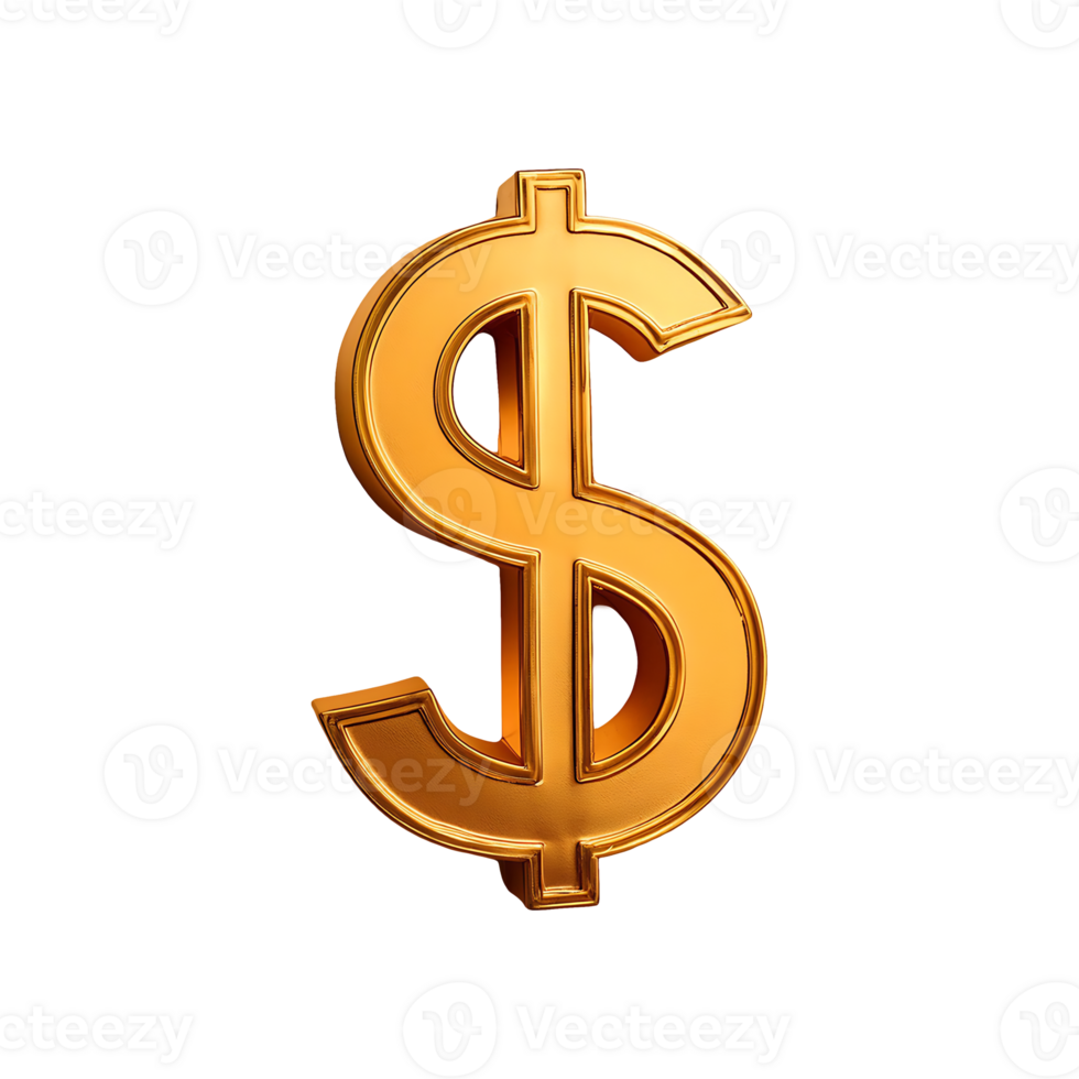Dollar Sign Gold Symbol isolated on transparent background png