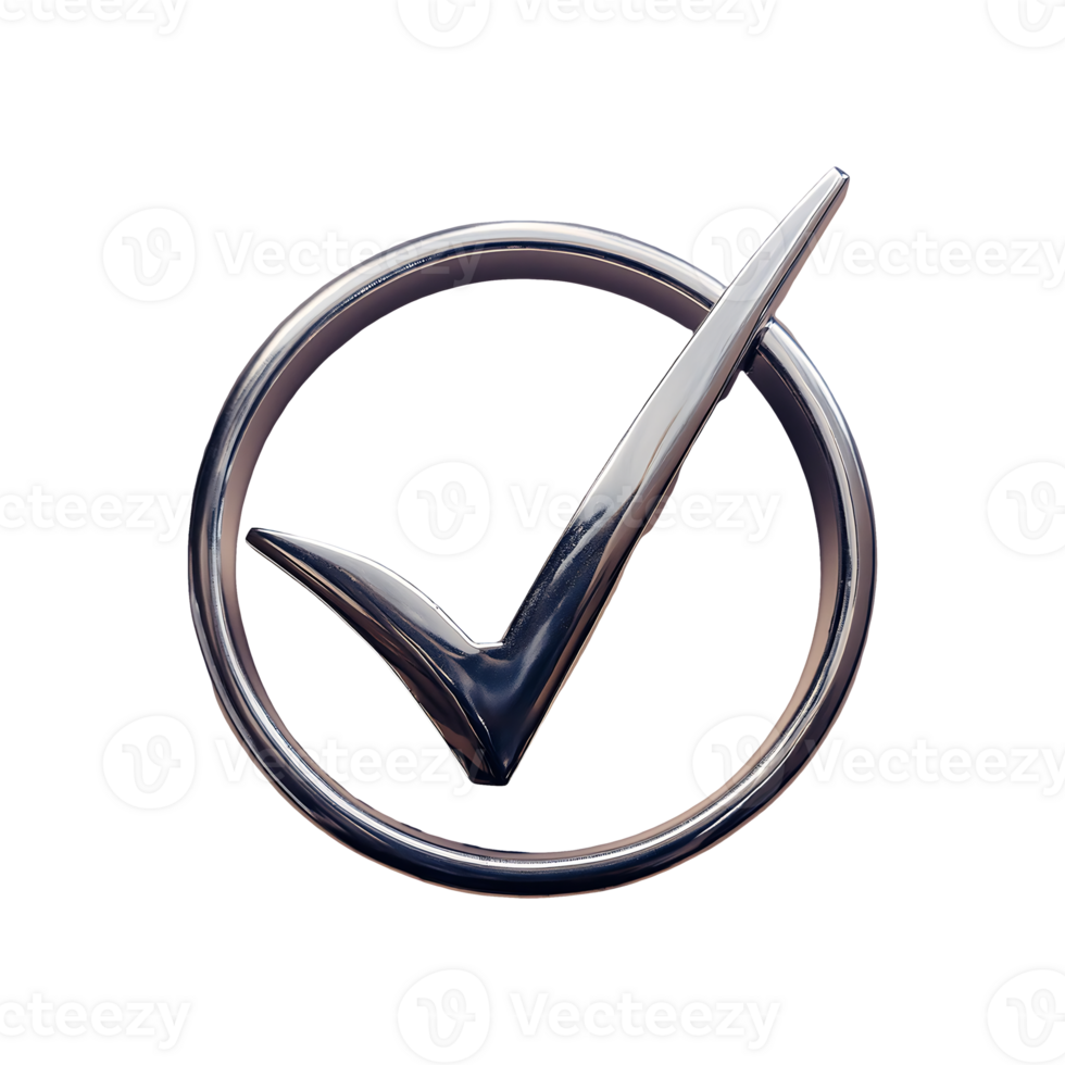 Silver Check Mark in Circle Symbol isolated on transparent background png