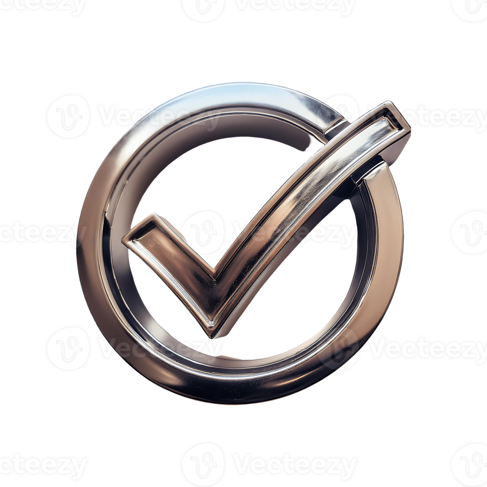 Silver Check Mark in Circle Symbol isolated on transparent background png