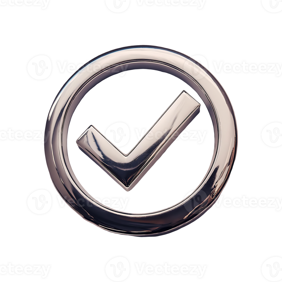 Silver Check Mark in Circle Symbol isolated on transparent background png