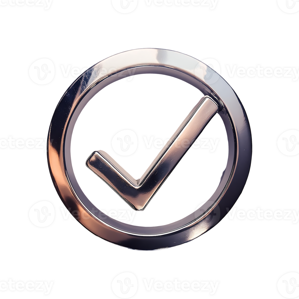Silver Check Mark in Circle Symbol isolated on transparent background png