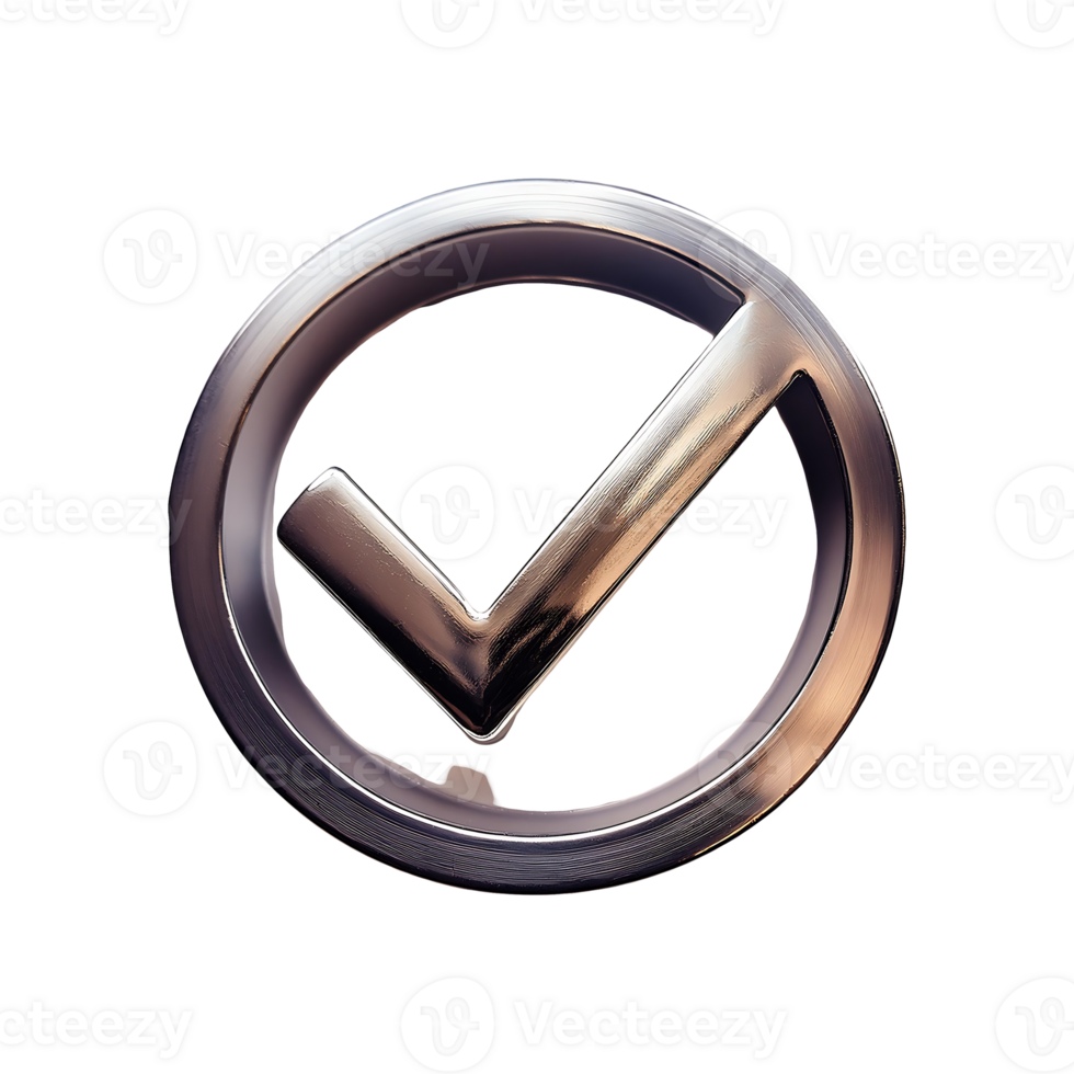 Silver Check Mark in Circle Symbol isolated on transparent background png