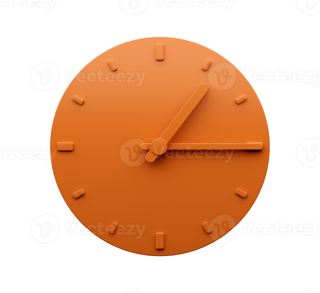 Minimal Orange clock quarter past one o'clock abstract Minimalist wall clock one fifteen 3d Illustration png