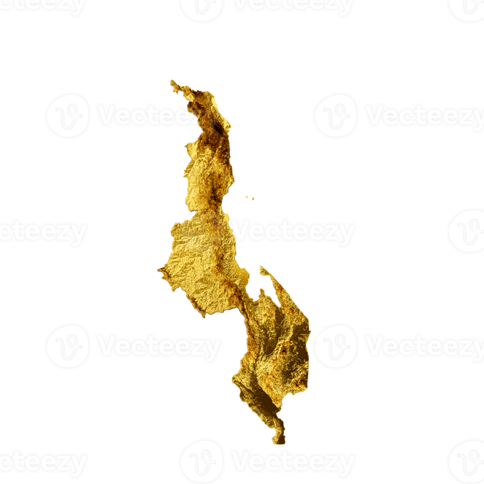 Malawi Map Golden metal Color Height map 3d illustration png