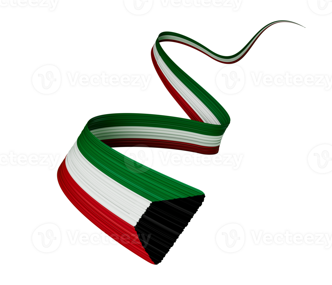 3d Flag Of Kuwait Country, Shiny Wavy 3d Ribbon Flag, 3d illustration png