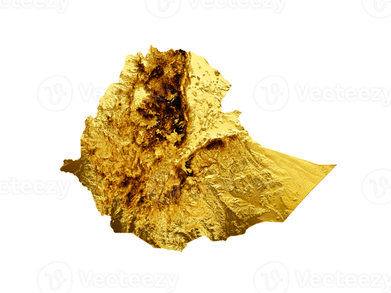 Ethiopia Map Golden metal Color Height map 3d illustration png