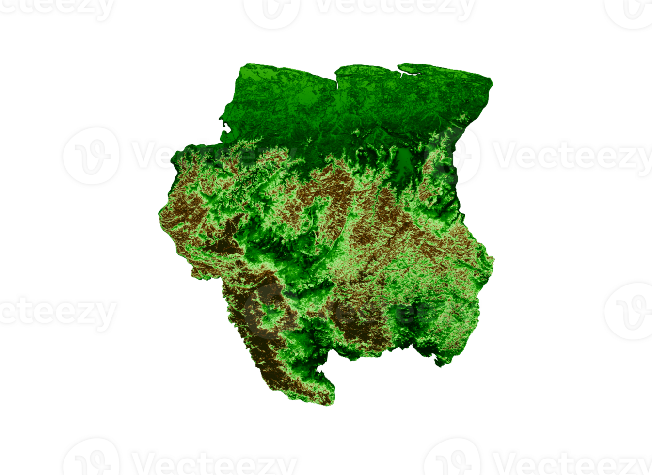 Suriname Topographic Map 3d realistic map Color 3d illustration png
