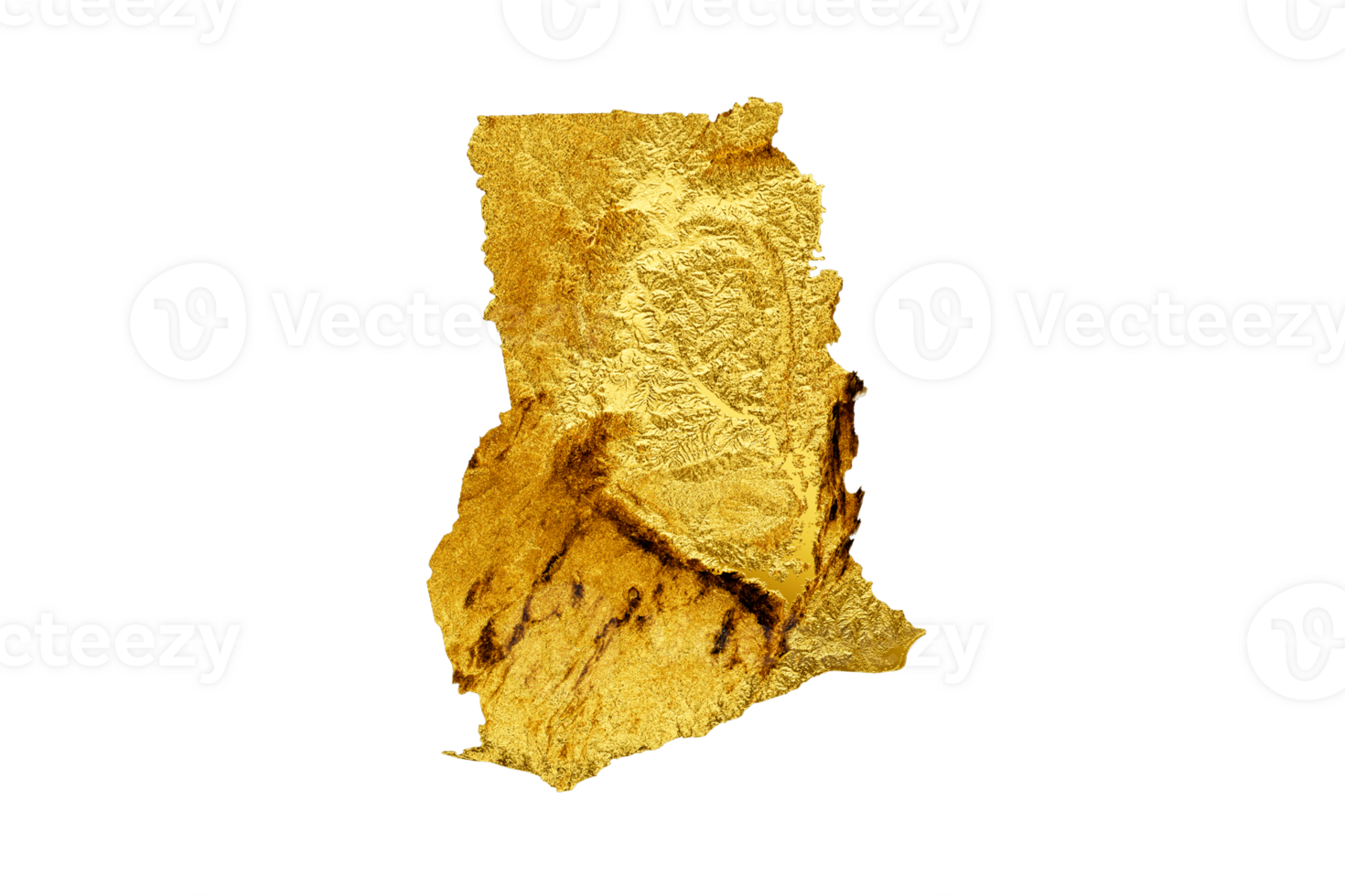 Ghana Map Golden metal Color Height map 3d illustration png