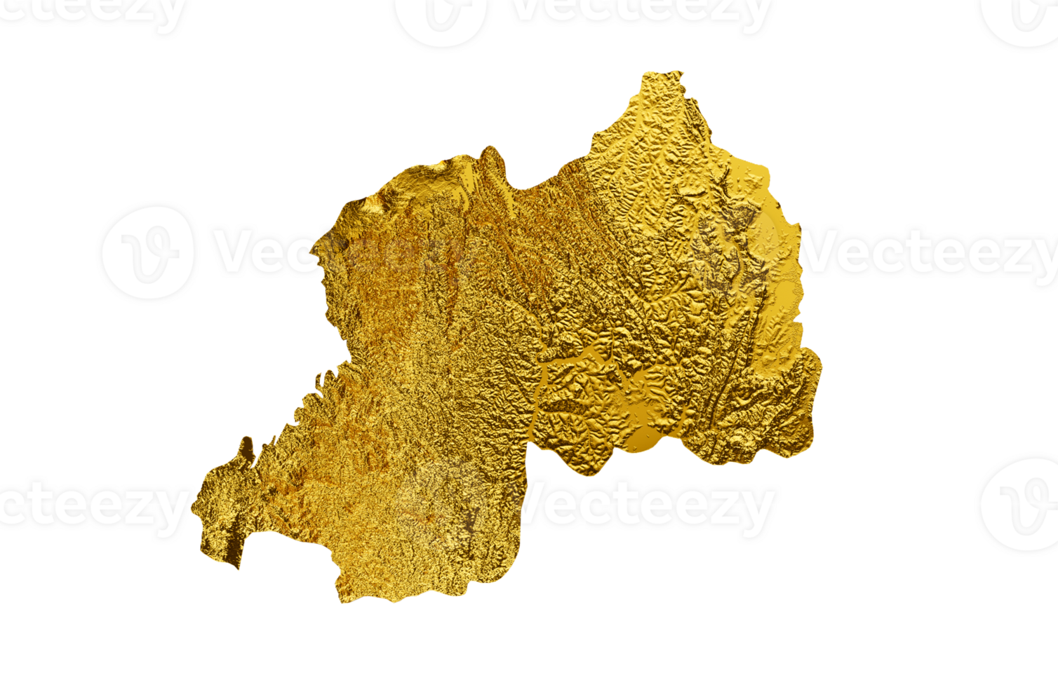 Rwanda Map Golden metal Color Height map 3d illustration png