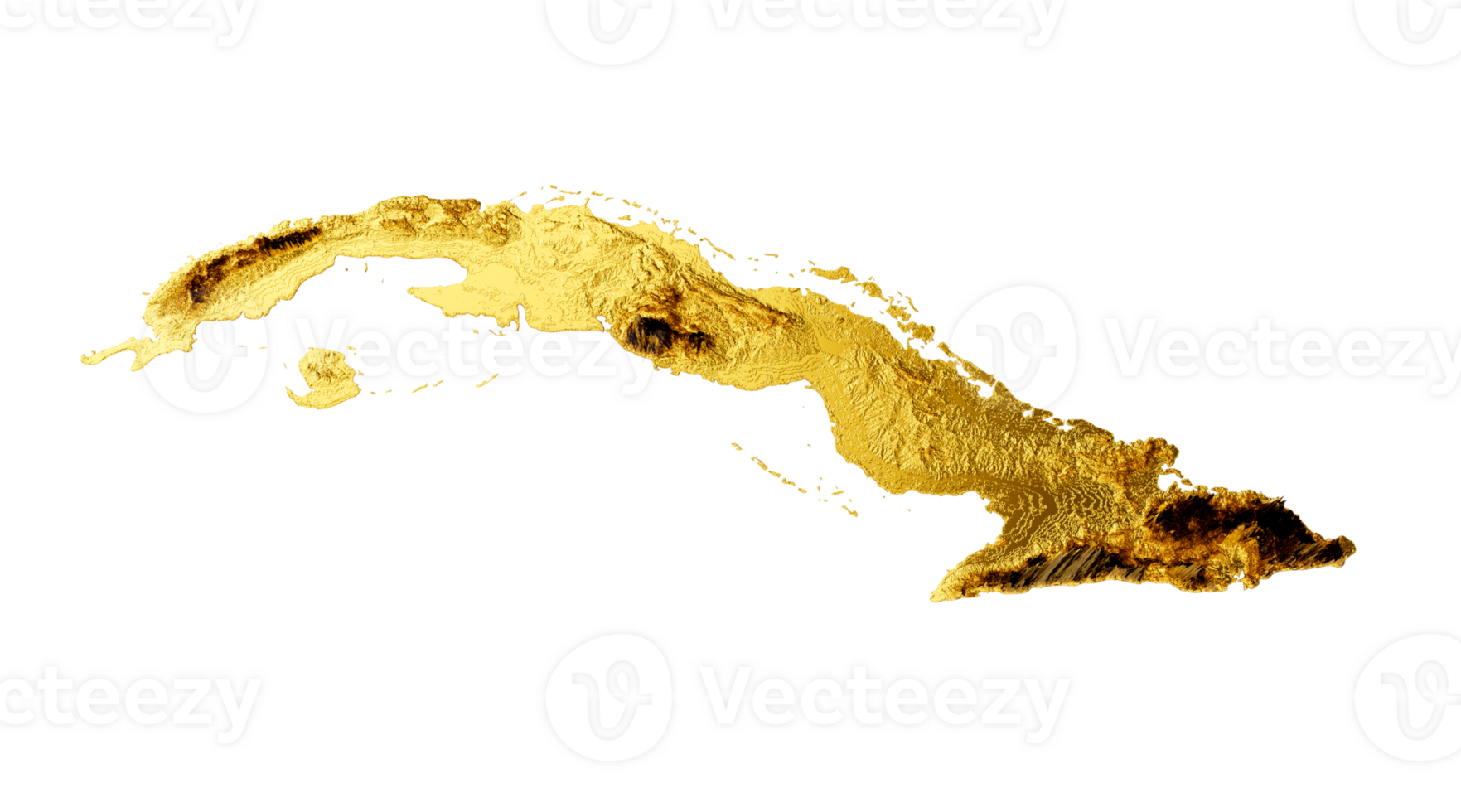 Cuba Map Golden metal Color Height map 3d illustration png