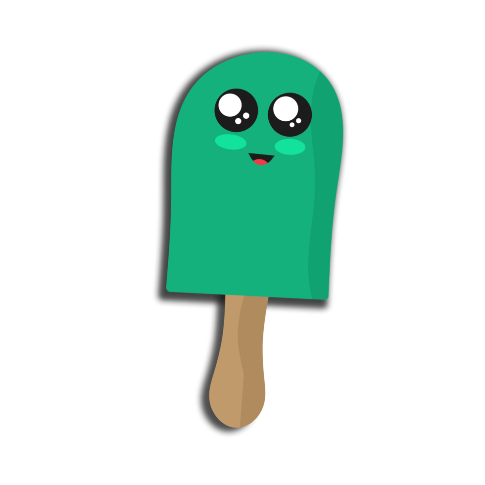 A green ice cream stick with eyes and a smile png