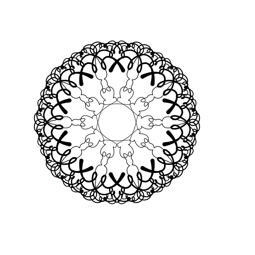 A black and white circular pattern on a transparent background png