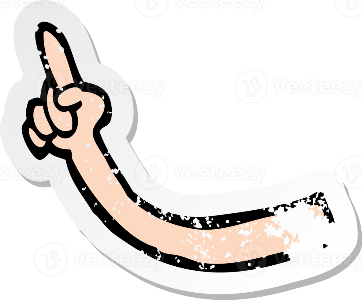 retro distressed sticker of a cartoon arm drawing png