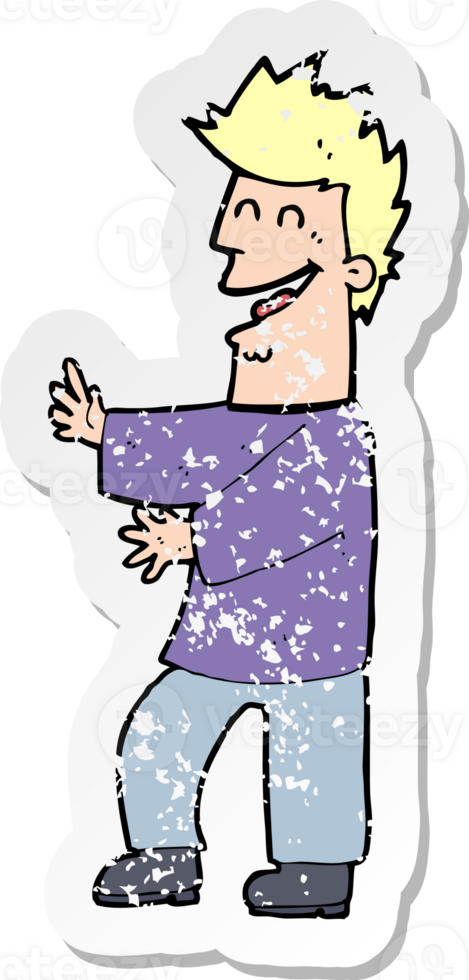 retro distressed sticker of a cartoon laughing man drawing png
