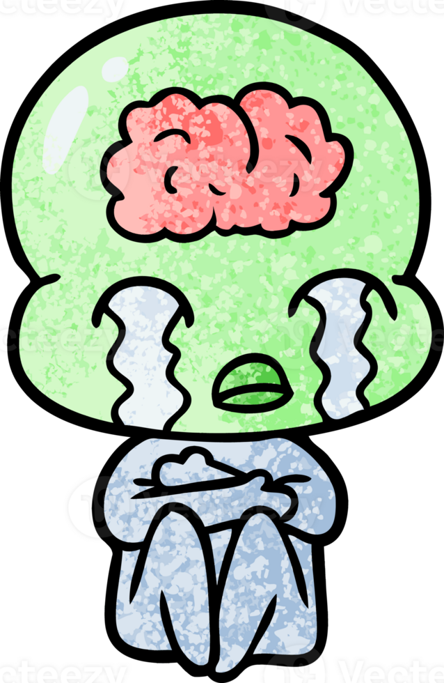 cartoon big brain alien crying drawing png