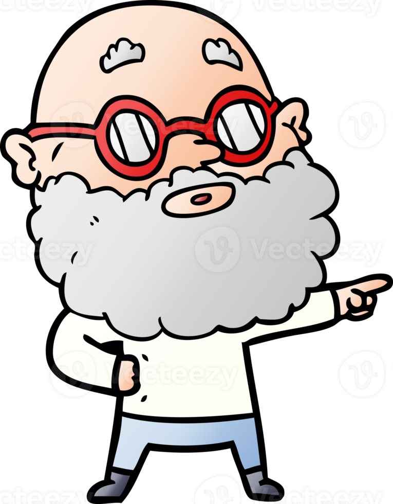 cartoon curious man with beard and glasses drawing png
