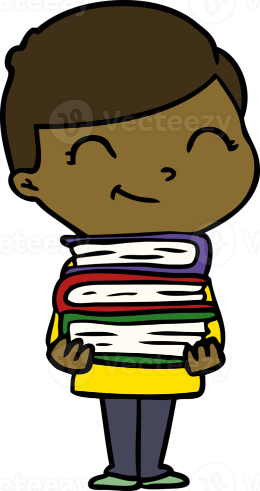 cartoon boy with books smiling drawing png